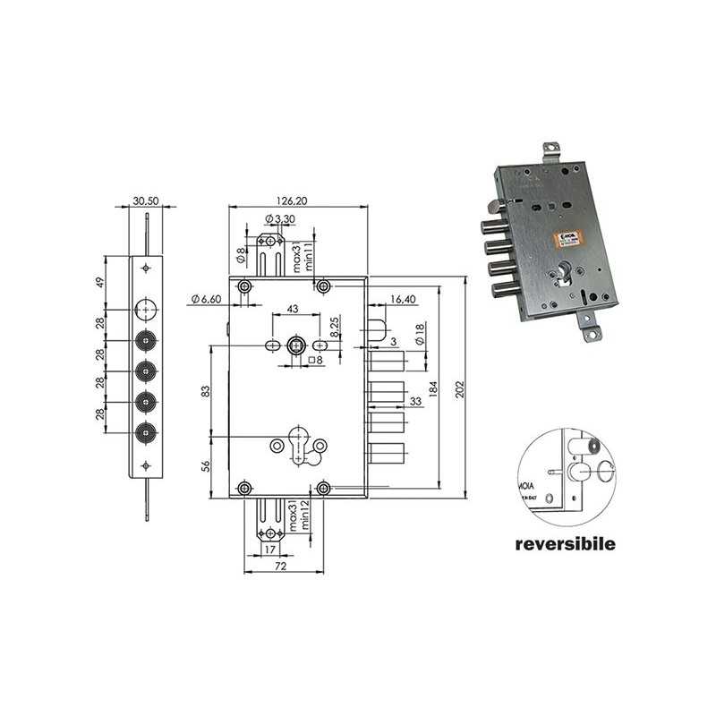 SERRATURE MOIA RCI664/280RFB REVERSIBILE