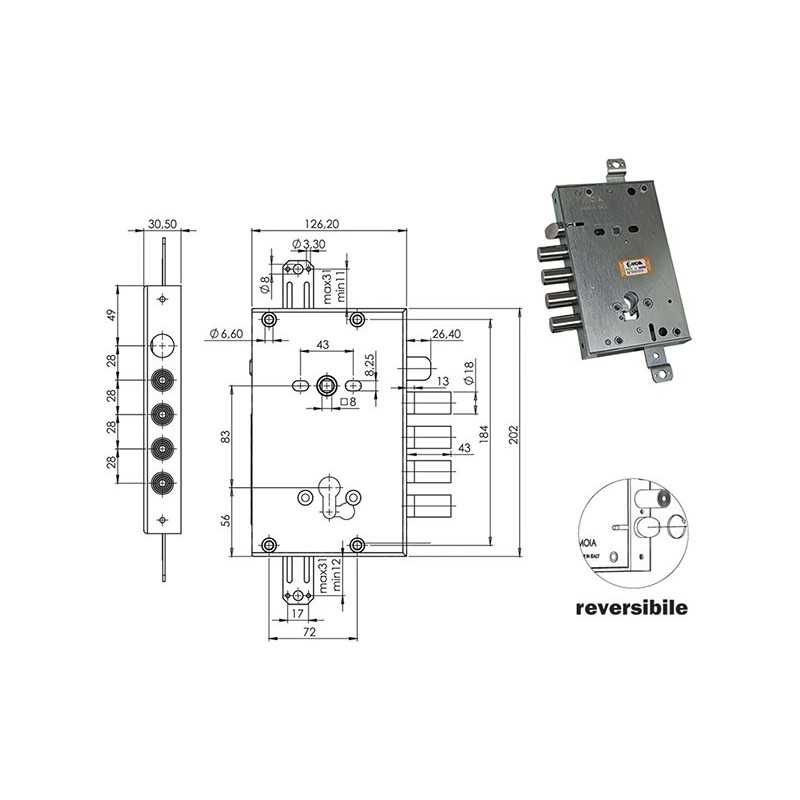 SERRATURE MOIA RCI664/280RFB +10 REVERSIBILE
