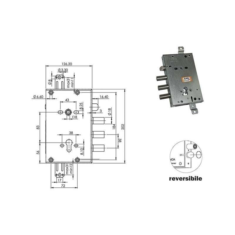 SERRATURA MOIA RCI664/380RFB REVERSIBILE