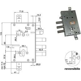SERRATURA MOIA RCI664/380RFB +21,5 REVERSIBILE