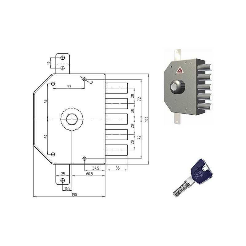 SERRATURE CR APPLICARE TRIPLICE CILINDRO TONDO K55 3200