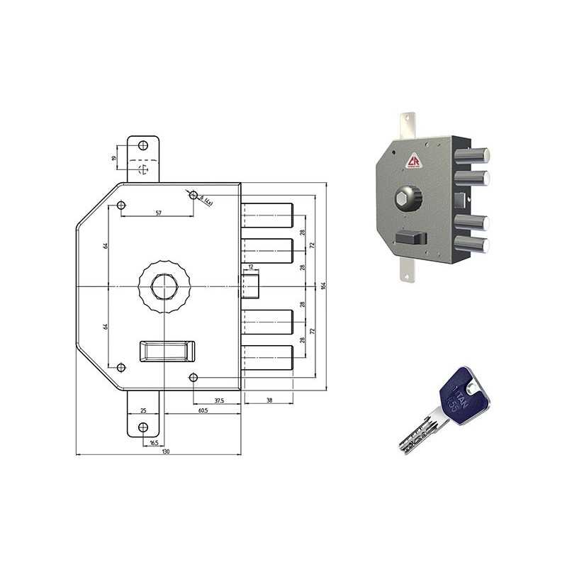SERRATURE CR APPLICARE TRIPLICE CILINDRO TONDO K55 3250