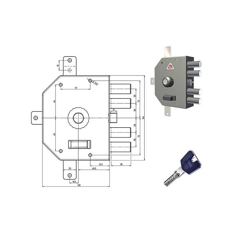 SERRATURE CR APPLICARE QUINTUPLICE CILINDRO TONDO K55 3350