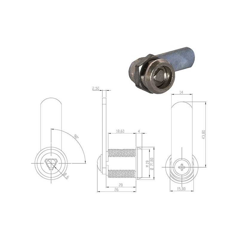 SERRATURE PER MOBILI OMR 160010 CHIAVE TRIANGOLARE