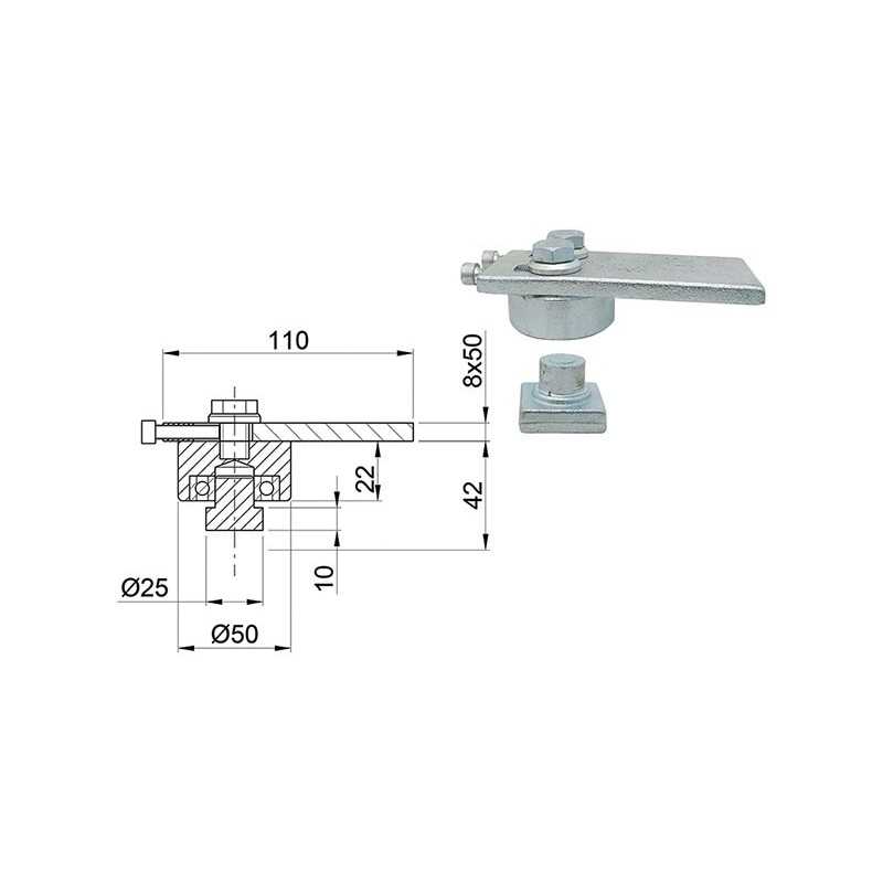 CARDINE PER CANCELLI SUPERIORE RIBASSATO IBFM ART.838B D50