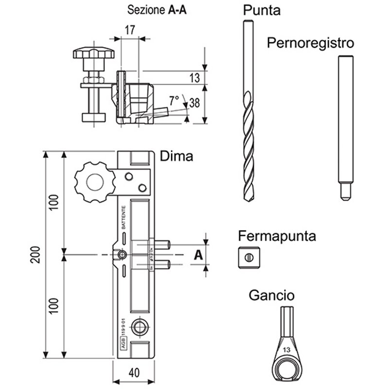 DIME PER CERNIERE AGB ANUBA KIT C/ACCESSORI