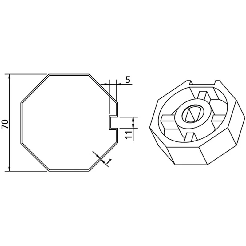 PULEGGIA ALLUMINIO OTTAGONALE D.70 PER MOTORI V2